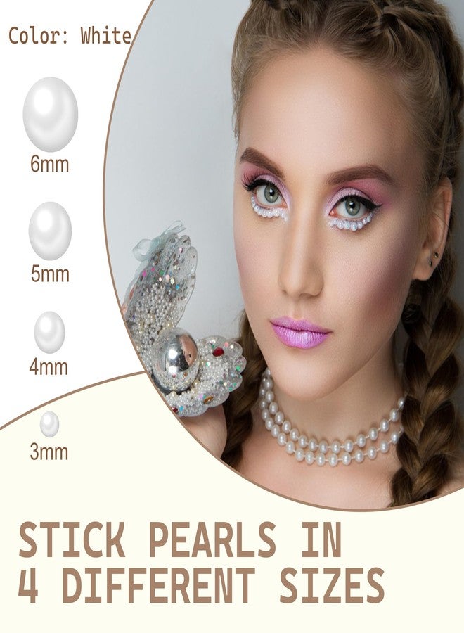 Quacc 660 PCS Pearl Hair Stickers, 3mm/4mm/5mm/6mm Self Adhesive Pearl Stickers Flat Back Pearls for Craft DIY Face Makeup Nail Decoration (White) - Image 2
